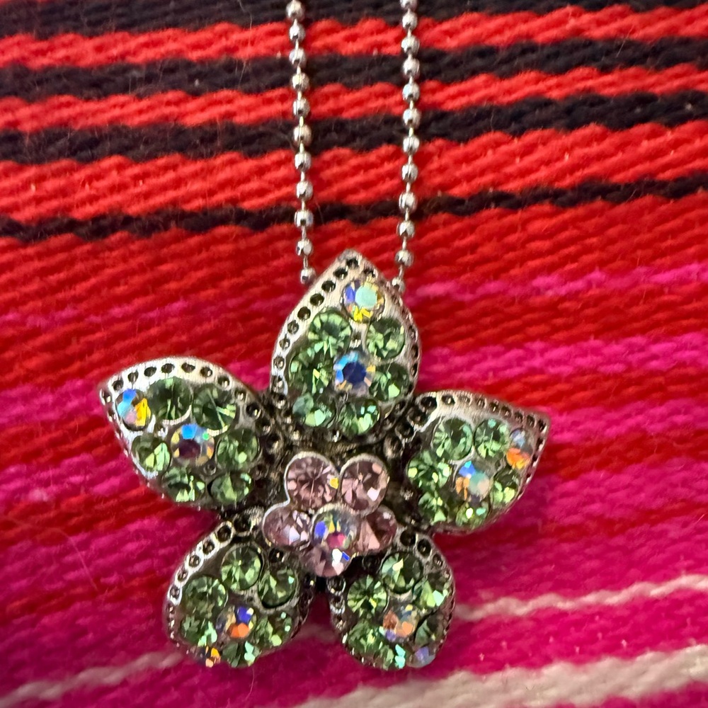 Cookie Lee Green and Pink Crystal Flower Necklace